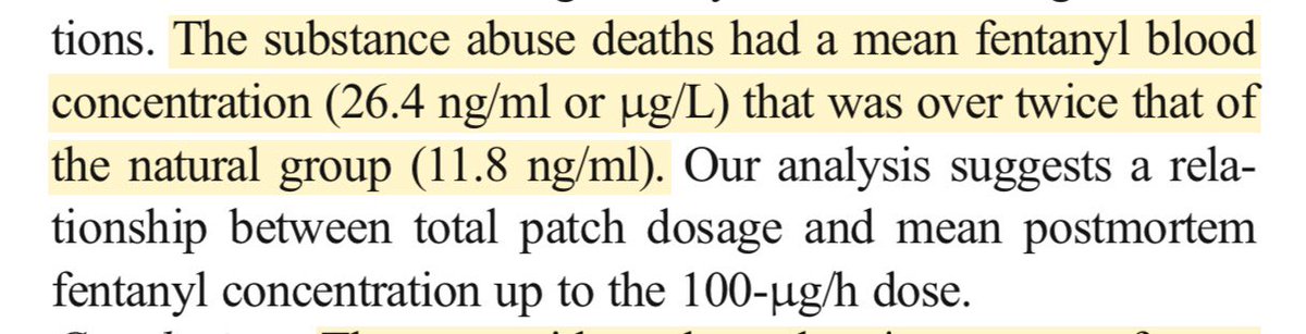 In this study above they showed that the illicit death group had a mean concentration of 26.4 ng/ml and the natural group had 11.8ng/ml (Floyd had 11ng/ml remember)..