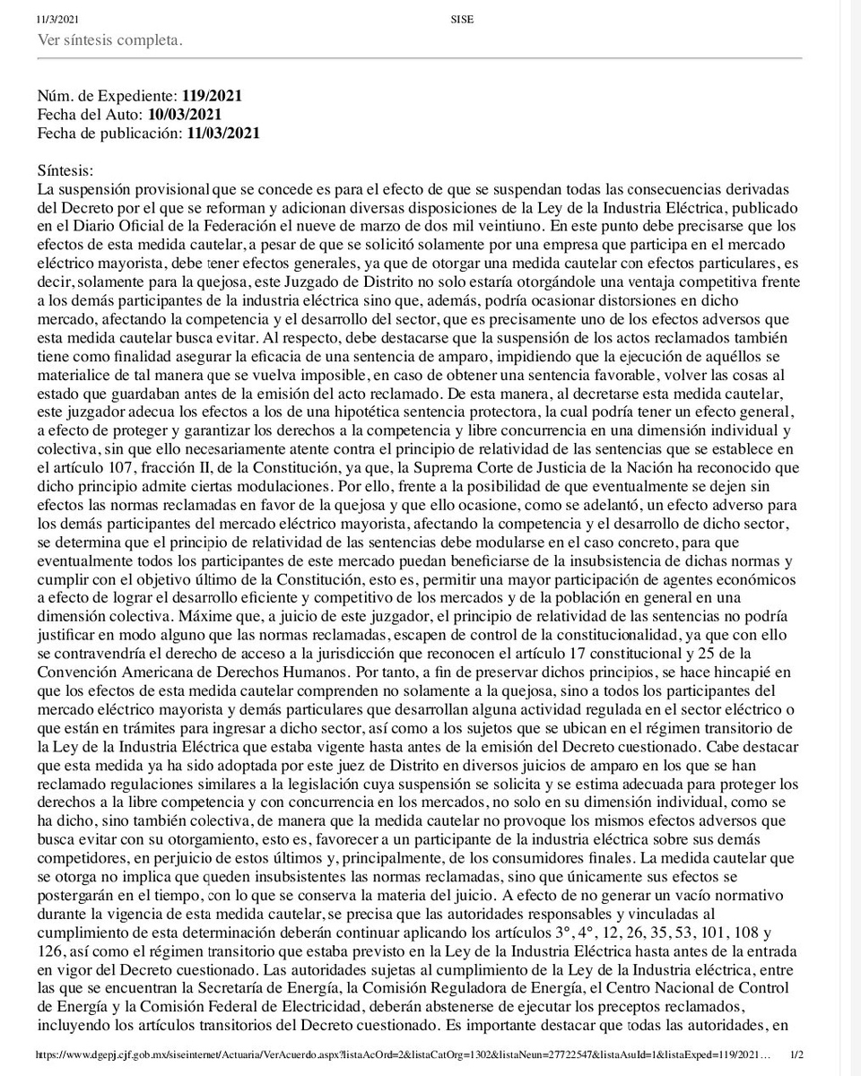 j_olar's tweet photo. ¿Qué opinan del argumento del J. D. en el tema de conceder la suspensión con efectos generales para evitar una desventaja en el sector eléctrico?

Evidentemente no es un parámetro de la Ley de Amparo, pero no dudaría en la posibilidad de su construcción argumentativa. https://t.co/7kwCFnc8aq