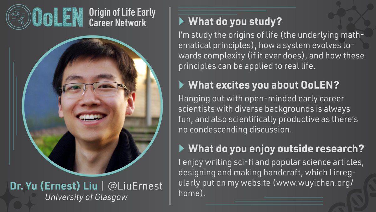 Say hello to our member Dr. Yu (Ernest) Liu <a href="/LiuErnest/">Yu (Ernest) Liu</a>! <a href="/CroninLab/">CroninLab</a> #Complexity #Originoflife #Selfreplication #MathematicalModelling #CollectiveIntelligence