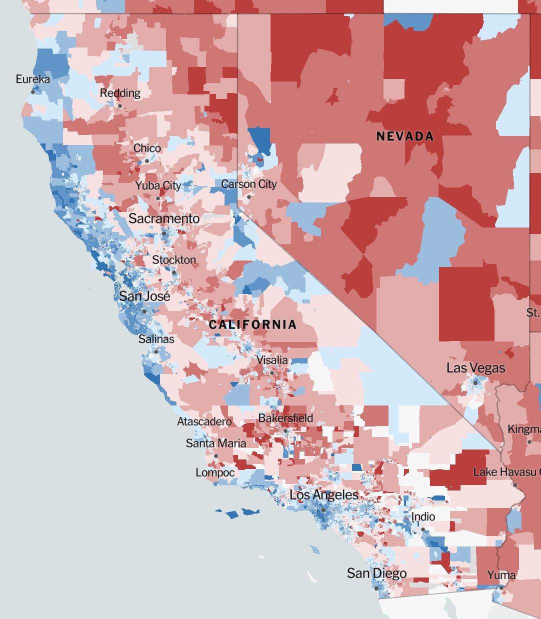 California Precinct Map 2020 Kevin Quealy On Twitter California Is Now In The Precinct Map Check Out That Blue Stripe Along The Pacific Coast Up To 88 Of The Vote Https T Co Rsvygttz6k Https T Co Kebajuc7uy Twitter