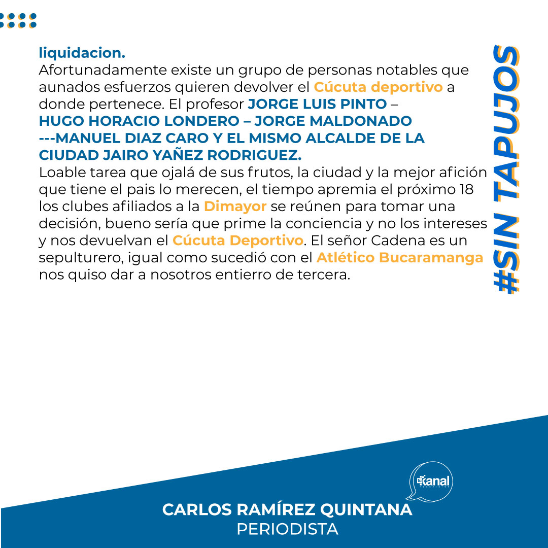 TUKANAL's tweet photo. El Profe Pinto habla #sintapujos.
@JorgeLPintoA
📝 Columna de Carlos Ramírez, periodista
.
.
.
#tukanal #25años #cucutadeportivo #motilon #tv https://t.co/MuLK1DGp3O