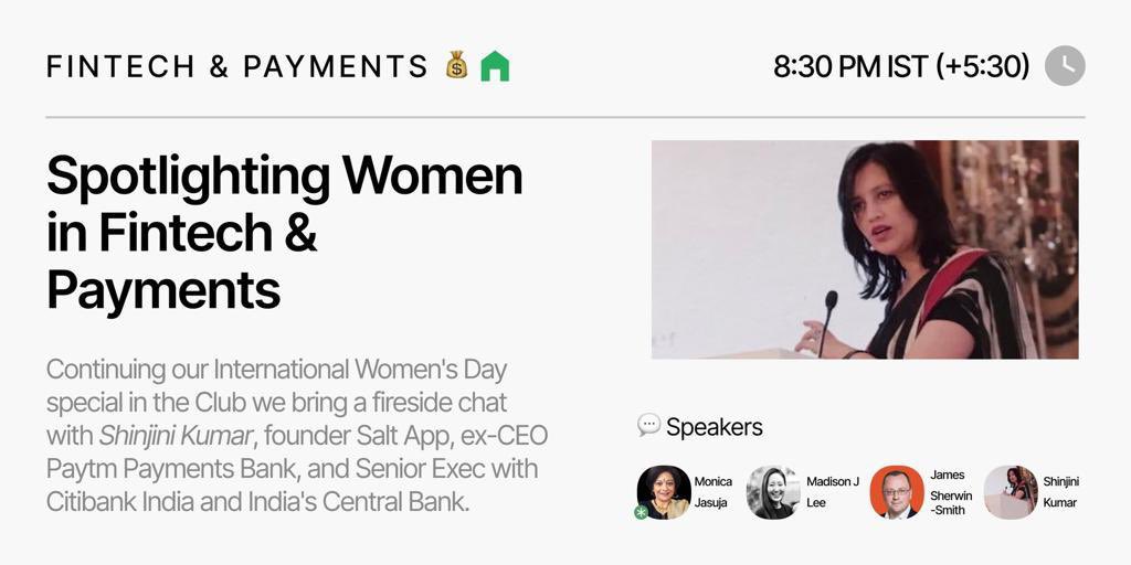 jasuja's tweet photo. Starting my series- Spotlighting Women in @FintechPaymnts in APAC, for https://t.co/D8A05QAKrt with @shinjini9 Today at 830 pm IST(+5.5 GMT) on @joinClubhouse . Join us

Feel honored that Shinjini, will be joining me in kicking off the series

https://t.co/4zO3sITl66 #FPCH https://t.co/agfDqSy94j