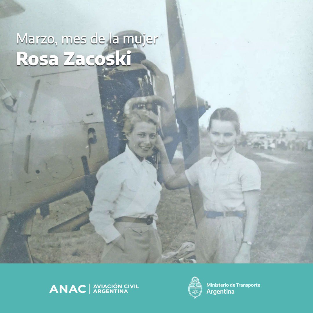 #MujeresEnLaAviación
La historia de la aviación también fue escrita por mujeres, que a lo largo del tiempo hicieron enormes esfuerzos por construir un mejor futuro. Rosita Zacoski fue la primera mecánica de aviones de nuestro país.