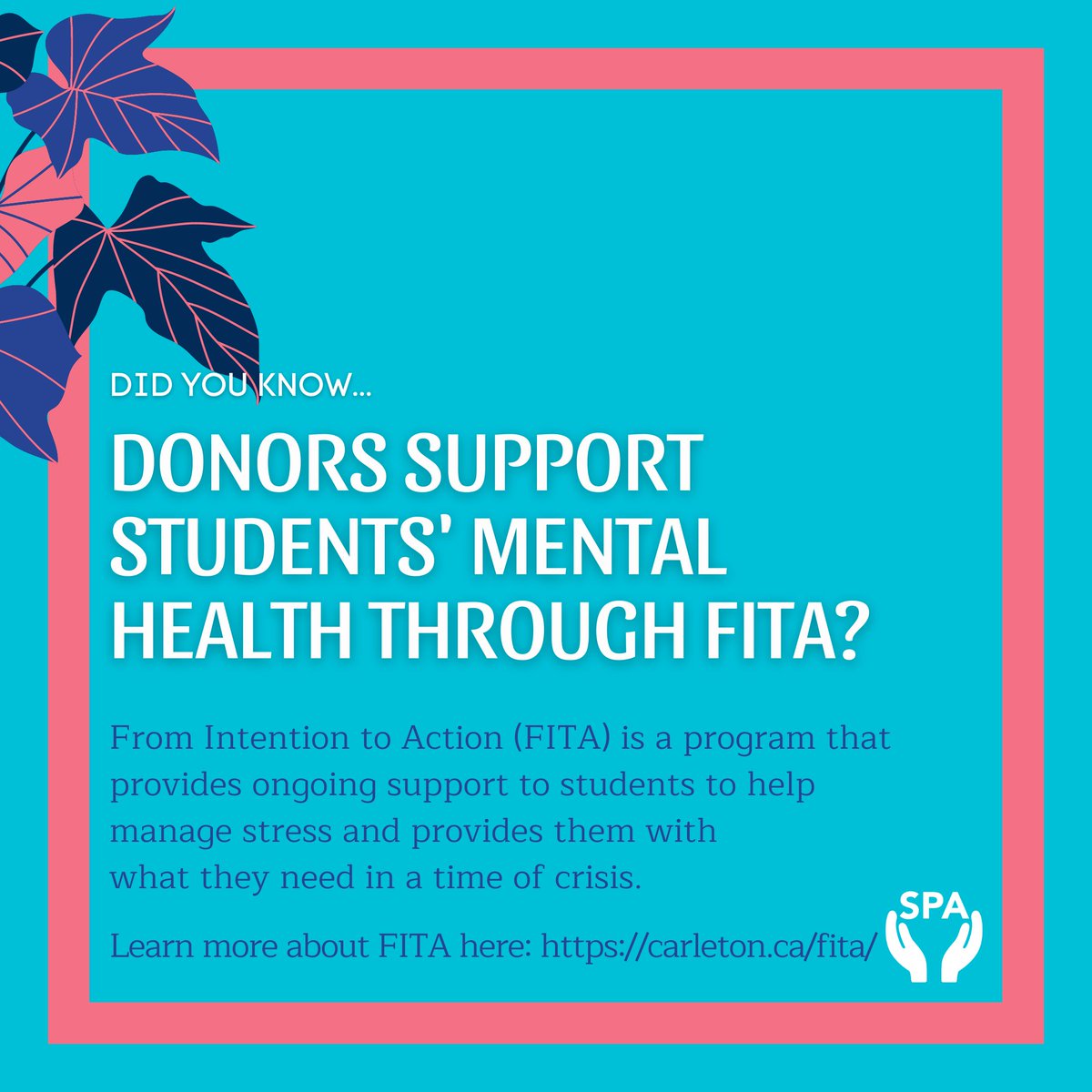 carletonspa's tweet photo. Donors support incoming students in the transition to university through FITA. The folks at FITA run programming to help students manage stress and improve academic experience. Learn more here: https://t.co/NLZPHqvwvZ https://t.co/Qi8SBXxDdH