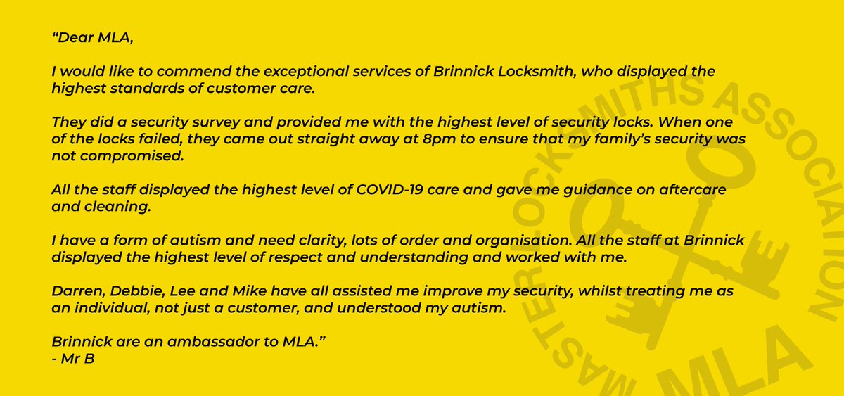 We recently received some fantastic feedback from a member of the public about one of our Approved Companies which we simply had to share!
 
Well done to the team at <a href="/BrinLock/">Brinnick Locksmiths</a>