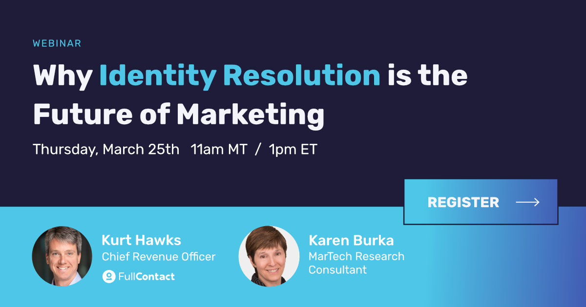FullContact's tweet image. Join our complimentary #webinar Thursday, March 25th at 1 PM EST, as Karen Burka, MarTech Research Consultant, & Kurt Hawks, CRO of FullContact, discuss why #IdentityResolution is the future of marketing!
ful.lc/3vgTIQo