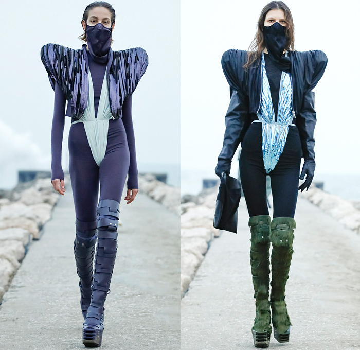 FashionWeekDJO's tweet photo. https://t.co/yDxofPFhQL Rick Owens 2021-2022 Fall Autumn Winter Womens #RickOwens #RickOwensFW21 #ParisFashionWeek #PFW #FW21 #AW21 #Fall21 #Fall2021 #FW2021 #sequins #frankensteinshoulders #croptop #midriff #unitard #bodysuit #onesie #jumpsuit #masks #boots #metaltoe #furry https://t.co/CvEJ06bq3b