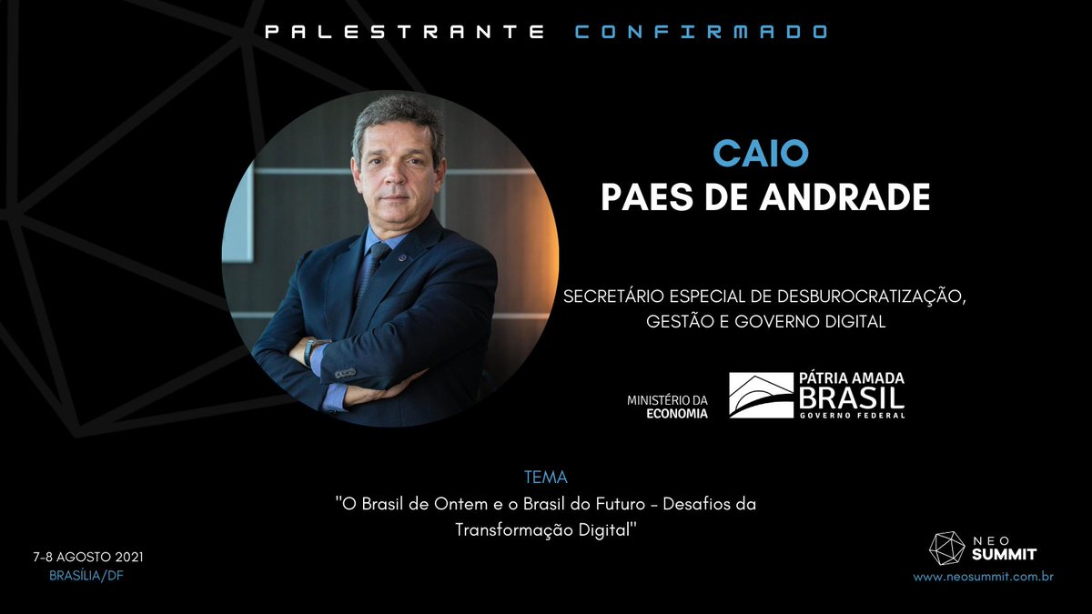 NeoSummit's tweet photo. Caio M. Paes de Andrade é fundador e conselheiro do Instituto Fazer Acontecer. Em 2019 passou da iniciativa privada para a área pública com a missão de ajudar a Transformação Digital do Brasil. Caio, seja bem-vindo ao novo! 🚀🔥 #NeoSummit #Palestrante #TransformaçãoDigital https://t.co/n91yq2S1TC