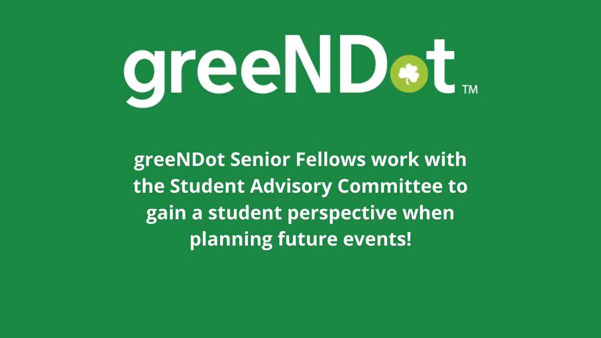 greeNDot Senior Fellows work with the greeNDot Student Advisory Committee to provide students’ perspectives on campus initiatives! Apply to be a greeNDot Senior Fellow today!
#notredame #wearend
studentaffairs.nd.edu/division-direc…