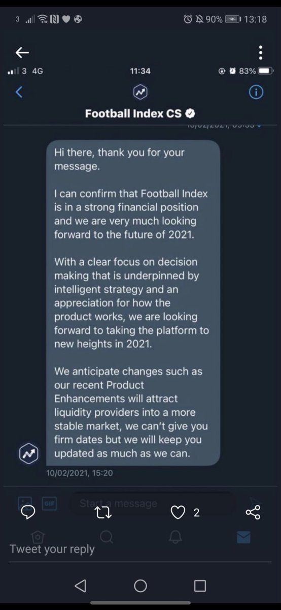 I am not 100% sure where this screenshot has come from but another possible example of the reassurance that  #FootballIndex were in a strong financial position. This was in February 2021, and only weeks before the company entered administration.