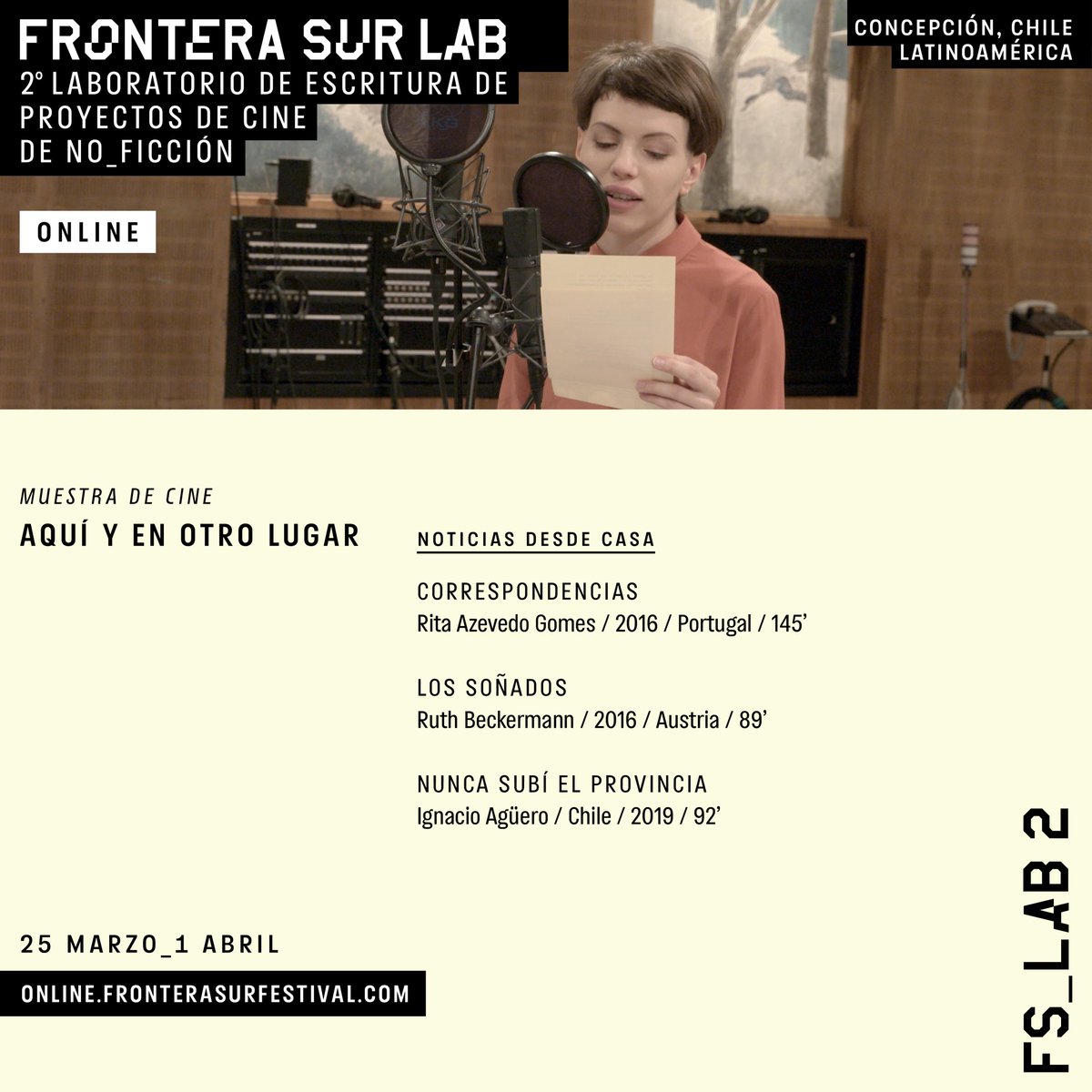 fronterasurfest's tweet photo. ACTIVIDADES PARALELAS [FS_LAB 2] 📣🎬
La muestra “Aquí y en otro lugar” propone algunas aproximaciones que problematizan la relación entre el cine y la escritura más allá de las convenciones. Disponible en Latinoamérica del 25 marzo al 1 abril. + info en https://t.co/EpuRGzCHKS https://t.co/eP9HLat5zl