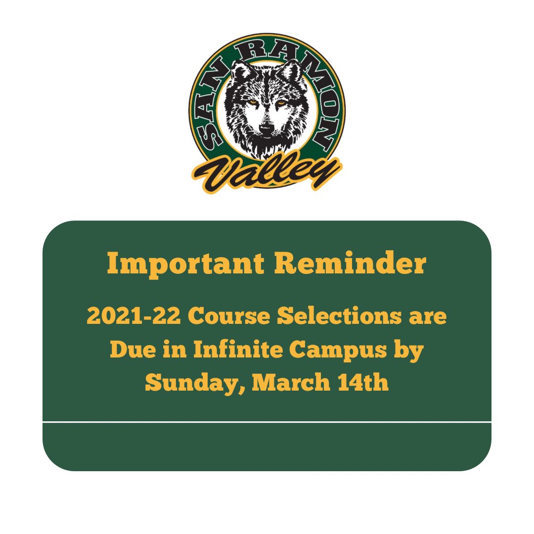 📣 Friendly Reminder: 2021-22 Course Selections are Due by Sunday, March 14th! The portal link is in our Linktree: linktr.ee/SRVHSWOLFPACK
<a href="/MsLizPagano/">Liz Pagano</a> <a href="/SRVHSPTSA/">SRVHS PTSA</a>
