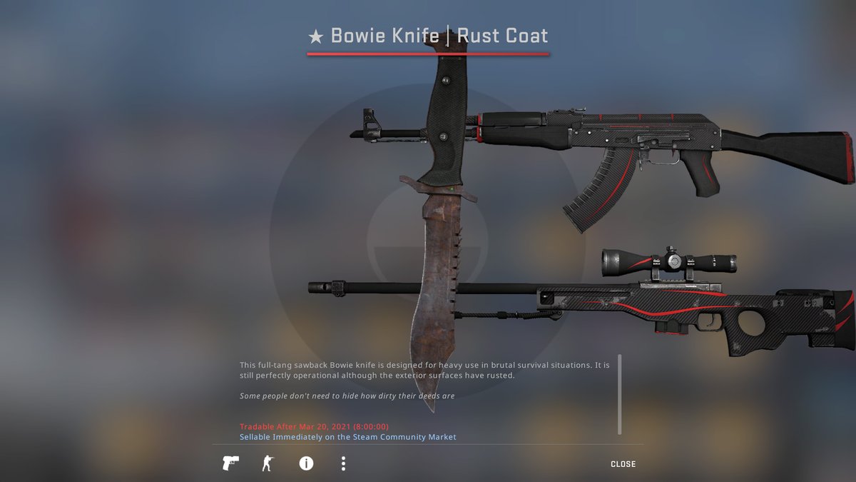 Heyyyooo!!!

In 8 days one of the following items could be yours!!!
I am giving away:
★ Bowie Knife | Rust Coat BS
AWP | Redline FT
AK-47 | Redline FT 

To participate you only have to Retweet this post and follow me!

1 item per person! 
Good luck!! ❤️