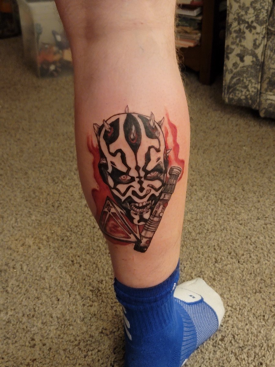 meechthebeast1's tweet photo. Half way done with the tattoo! Can't wait until it's all done!! #Humdom #twitch #twitchtv #twitchstreamer #TwitchAffilate #pathtopartner #SmallStreamersCommunity #CynicalMob #StarWars #DathMaul #Sithlord https://t.co/FqO2DCaM2j
