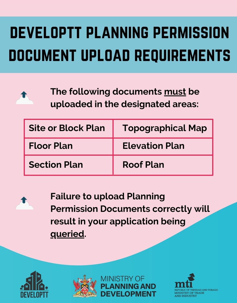 PlanningTT's tweet photo. So you’ve registered to access the DevelopTT platform and have gathered the relevant applications documents for submission.  
How do you now go about uploading your documents to DevelopTT? 
Swipe → to see a few Upload Requirement Tips to guide you to success!
#DevelopTT https://t.co/3iW52z56Nc