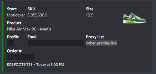 12 Air Max 90's for <a href="/sneakrsquadx/">SSX</a> ACO🍀 Onto the next one

Bots: <a href="/Cybersole/">Cybersole</a> <a href="/EasyCopBots/">EasyCop</a> <a href="/PrismAIO/">Prism</a> 
Proxies: @anbproxies <a href="/LiveProxies/">Live Proxies</a> <a href="/OculusProxies/">S</a> <a href="/ZenuProxies/">Zenu Proxies</a> <a href="/CyberProxies_/">Matt</a>