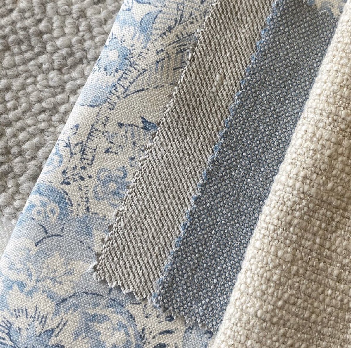 Combining print and texture, a classic Marvic print, Peonies, working beautifully combined with some new textures, Faloria and Sillara.