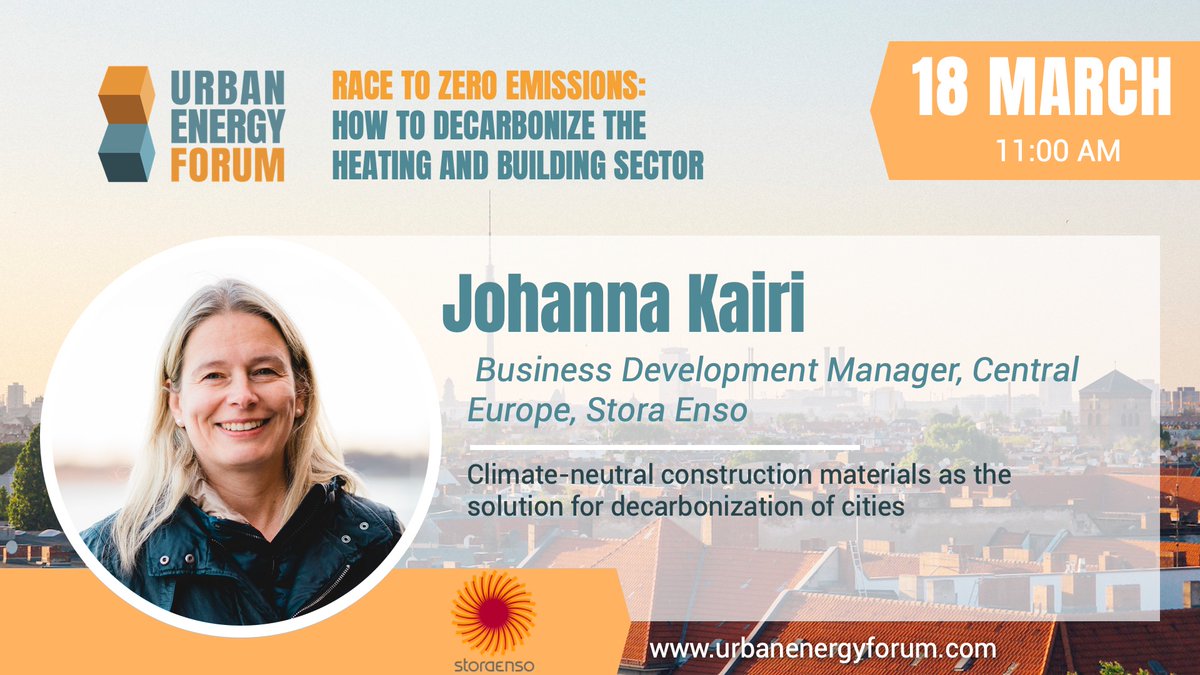 UEFBerlin's tweet photo. We're glad to announce #JohannaKairi, Development Manager Austria at @storaenso Wood Products, as another speaker. She is going to talk about "#Climate_neutral construction materials as the solution for #decarbonization of cities. Super interesting topic! Join the discussion ๐ https://t.co/vGX9QvoNFO