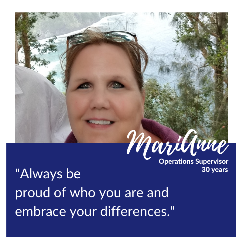 At USAF, we like to think of ourselves as a family which is what MariAnne, operations supervisor, loves about working here. MariAnne is referred to as the “advisor” because she helps new hires find their way with program offerings, and going above &amp; beyond for her work family.
