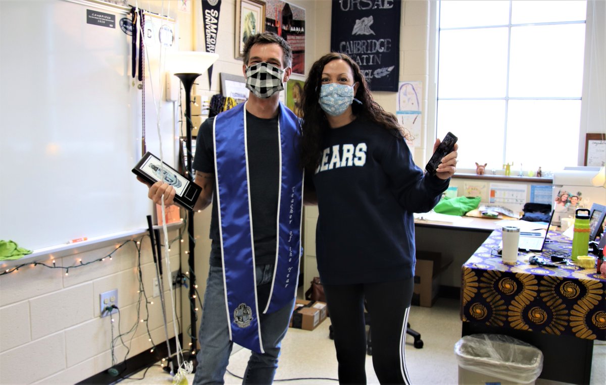 So proud and happy to surprise and celebrate our <a href="/CambridgeHS1/">Cambridge High School</a>  2021 Teacher of the Year - Jeff Davis!  <a href="/CambridgeHSgolf/">Cambridge Boys Golf</a>  is loved by our students, parents, athletes, colleagues, and community.   Who knew Latin could be so cool?  GO BEARS! 
Congratulations Mr. Davis!  🐻💙