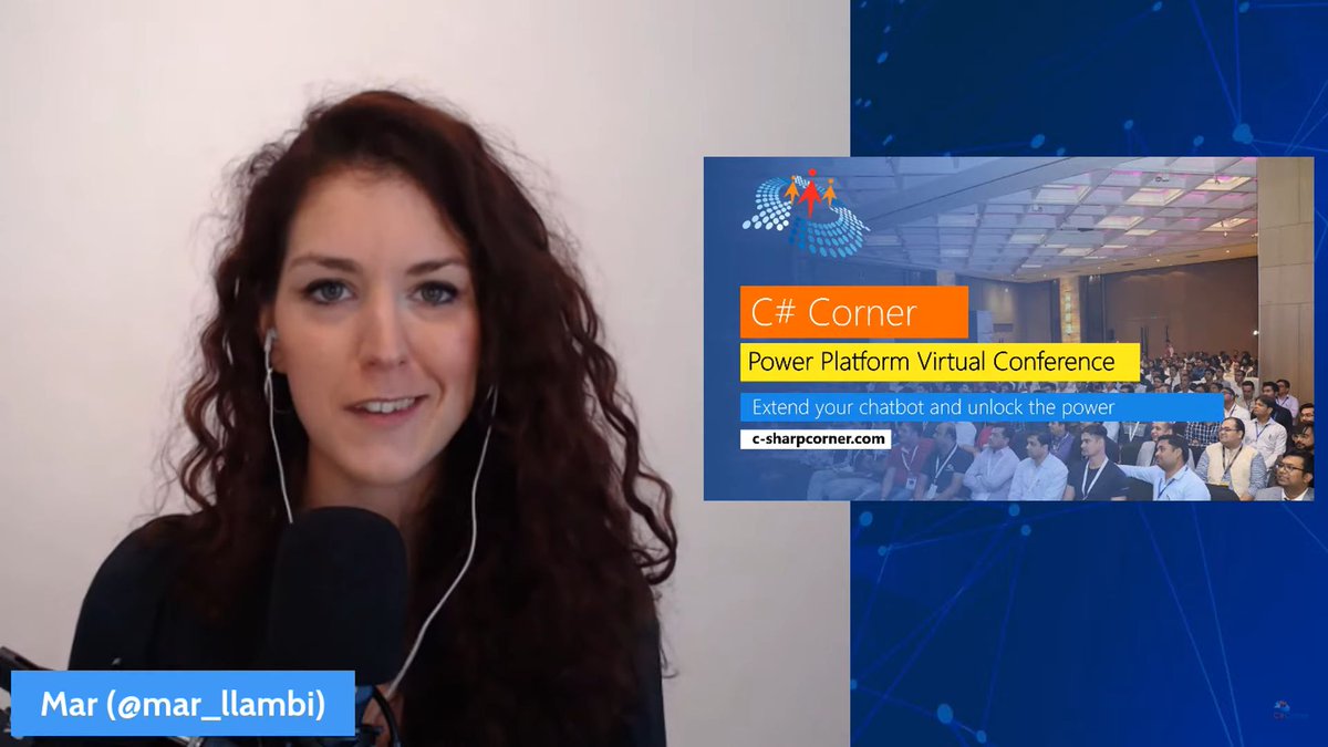 CSharpDotTV's tweet image. C# Corner Power Platform Virtual Conference - Day 4. Welcome @Mar_llambi, who is talking about how to extend your chatbot and unlock the power!

Catch her live here&amp;gt;&amp;gt; c-sharpcorner.com/live/

@CsharpCorner #CsharpcornerLive #PowerPlatform #PowerApps #PowerBI #WomenWhoCode