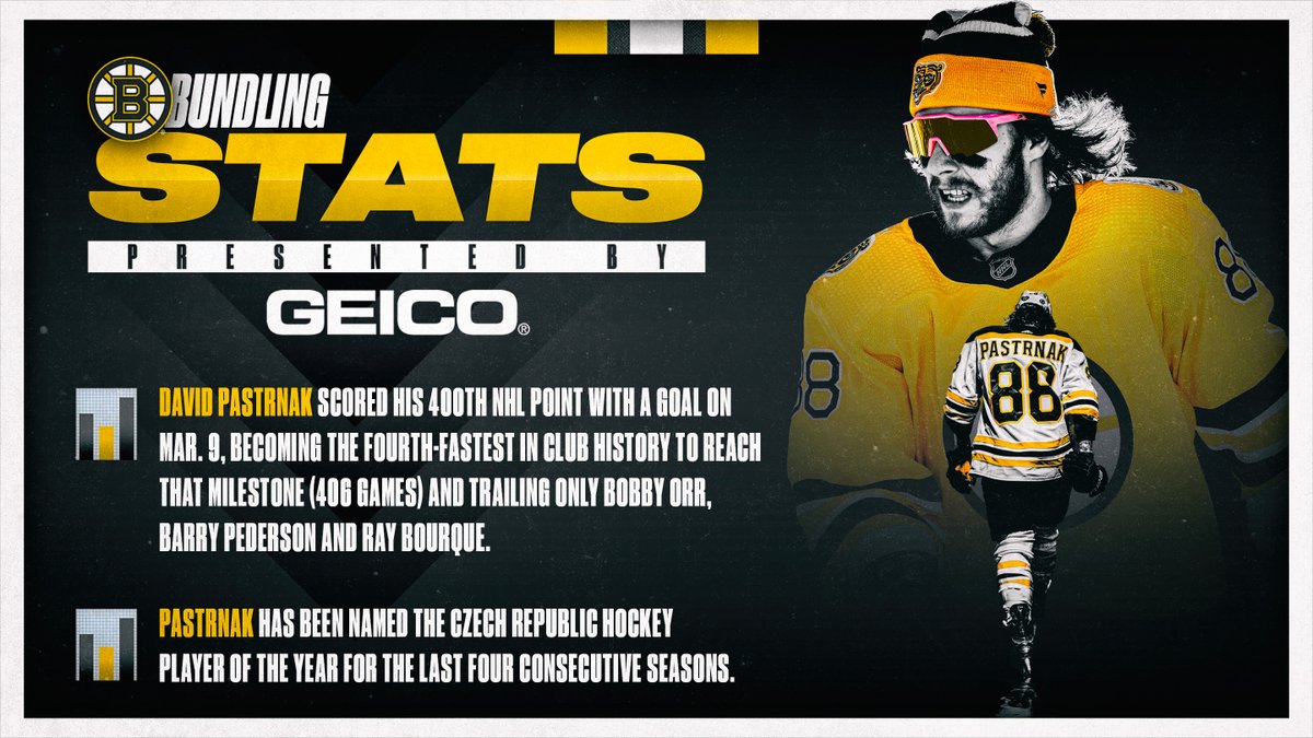 NHLBruins's tweet photo. .@pastrnak96 is in some elite company. 🍝 

@GEICO | #BundlingStats https://t.co/aCqWFeij4g