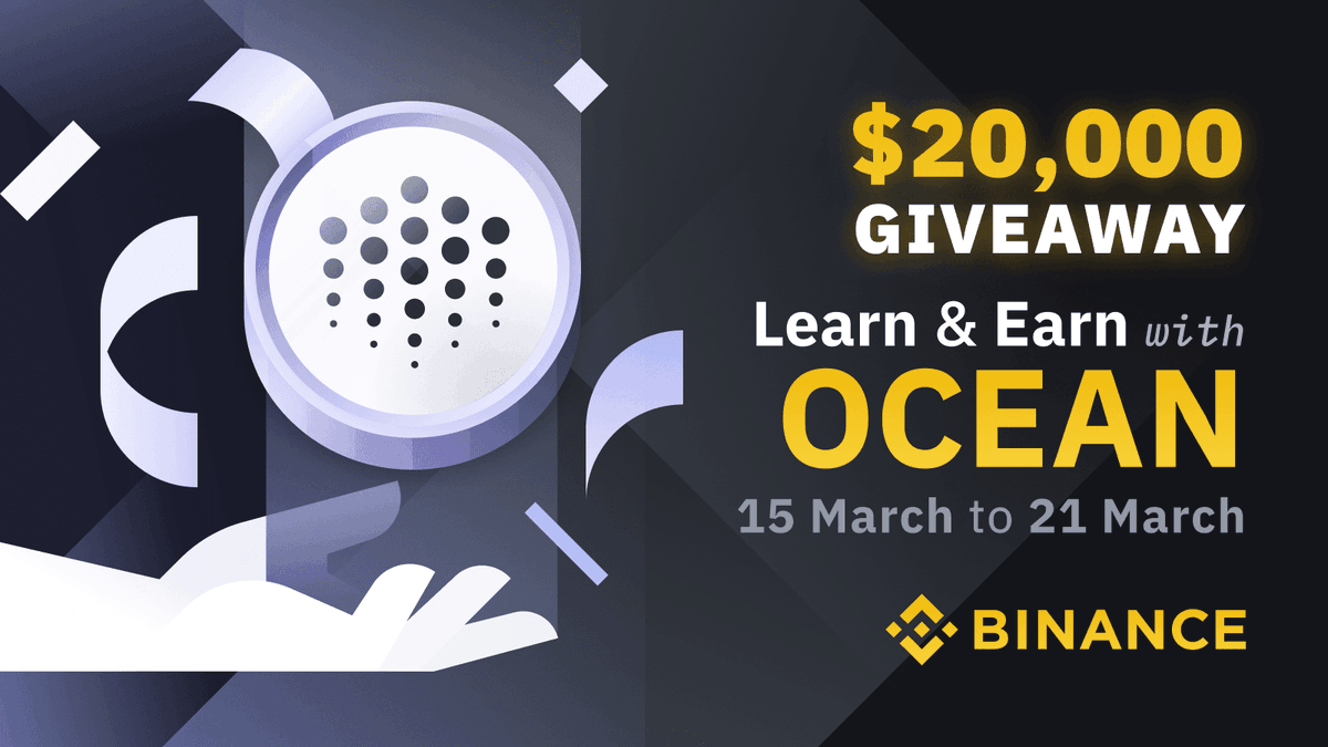 oceanprotocol's tweet photo. Learn &amp; Earn with Ocean from March 15 to 21!

Dive deep into the data economy with @OceanAcademy_ on @binance. Did we mention there's $20,000 in $OCEAN up for grabs?

Full details here 👇👇
https://t.co/0izv6QnXH6

#BinanceLearnAndEarn https://t.co/wKJJTxYx2N
