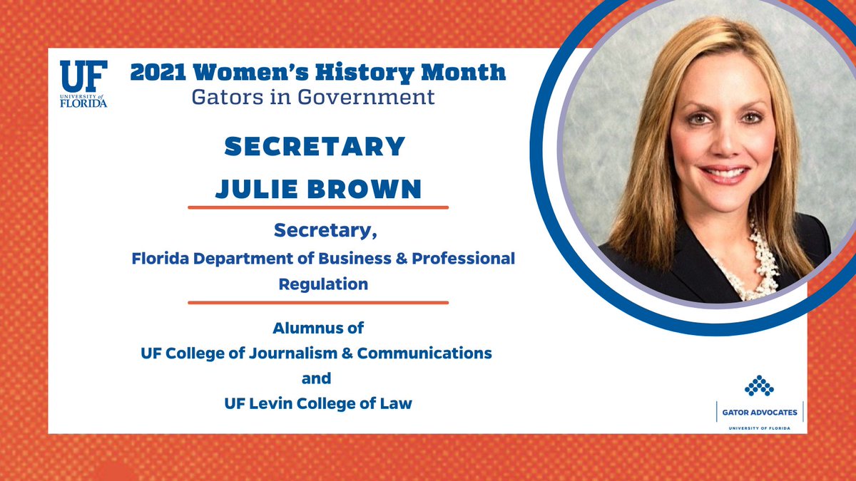 UF_GCR's tweet photo. .@FloridaDBPR Secretary Julie Brown is a double-gator, holding degrees from @UFJSchool and @UFLaw #WomensHistoryMonth https://t.co/GnroT3WWmg