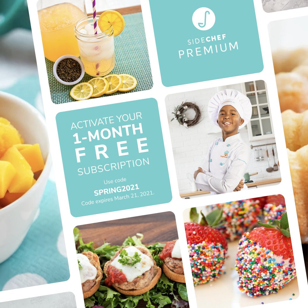 stepstoolchef's tweet image. We're inviting you to join in on the fun with ONE MONTH FREE of SideChef Premium! That means a month with access to all of our awesome recipes made for kids, by kids. Check out this great promotion here and use code SPRING2021 to activate your free month: bit.ly/3q9MKJd
