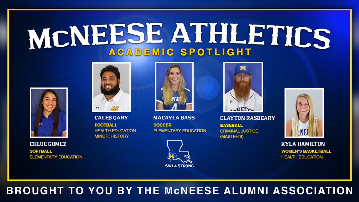 McNeeseSAS's tweet photo. Happy Friday Poke Nation! 

We are excited to recognize these 5 student-athletes for their efforts and focus on their academics so far this semester ! Job well done to each of you! #GeauxPokes 🤠📚 https://t.co/SRrgWeyPEW