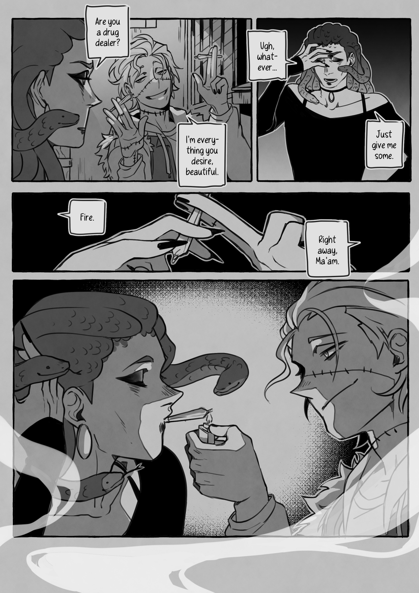 finally finished my little comic about ezra & jesse ✨ this is their first meeting, so it's part of the past, around 5-6 years ago
part (1/2), cn drug use i guess :') 