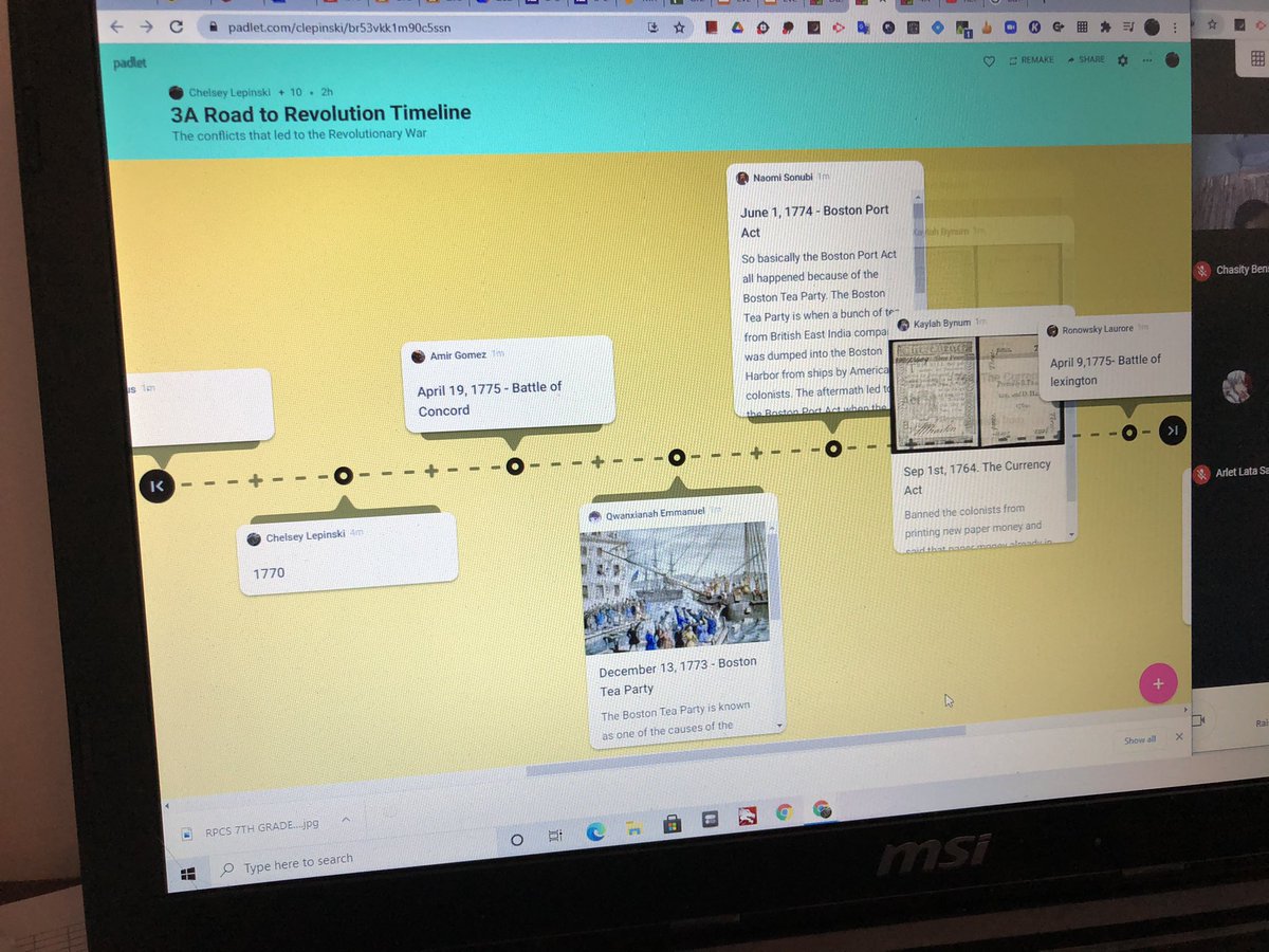 Used Padlet today to post our research in timeline format!  It was cool to see the posts moving as they were making sure everything was in chronological order. <a href="/jchuy15/">jchuy</a> <a href="/debraprinc/">debra joseph-charles</a> <a href="/RPCS369/">Rosa Parks Community School</a>