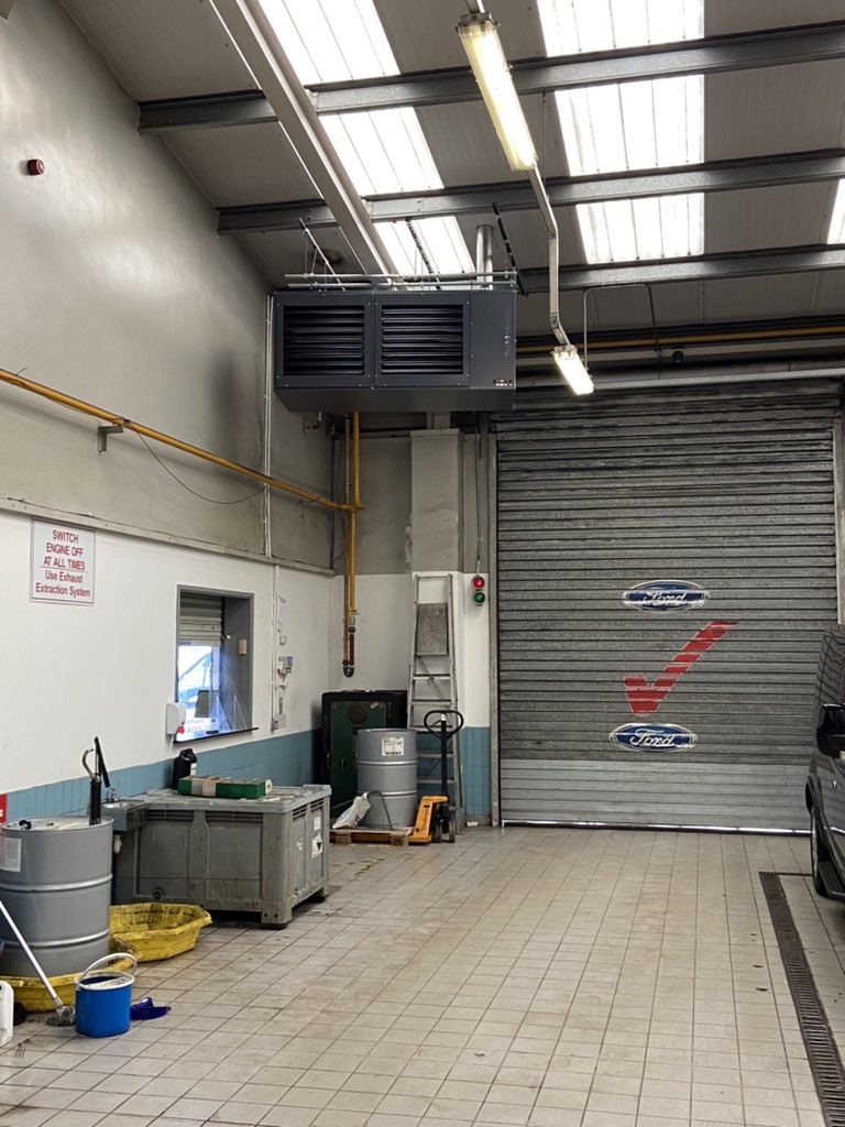 BSHoldings's tweet photo. Delighted to have handed over a complete replacement of old Combat air heaters with new @powrmatic LNVx models. Aren’t they looking smart at @TrustFordUK Newtownabbey. Fully compliant with Up18 Contact us for all your heating needs. #airheating #unitheaters #hydrogenready https://t.co/muQBplPe4y
