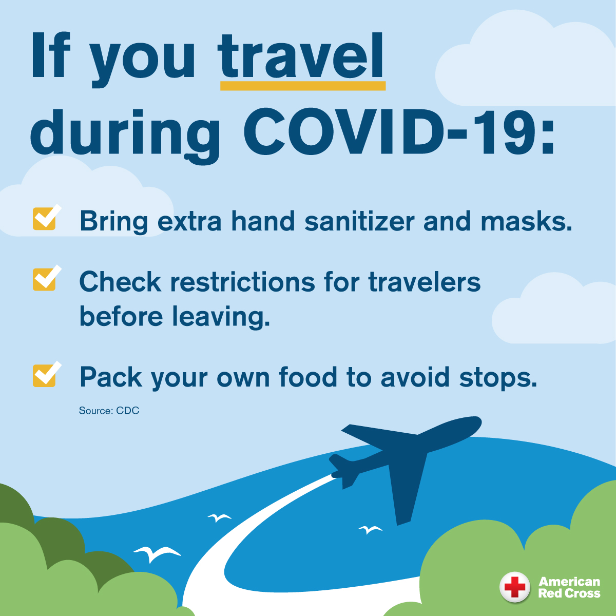 indianaRedCross's tweet photo. Many of us are having cabin fever and want to travel. As you plan your next trip, #DoYourPart to prevent the spread of COVID-19 by following these tips. Be smart and stay safe. #AmericanRedCross #RedCross #RedCrossStrong #covid19 #stopthespread #travelsafe #safetytips #indiana https://t.co/XYBs2dePMQ