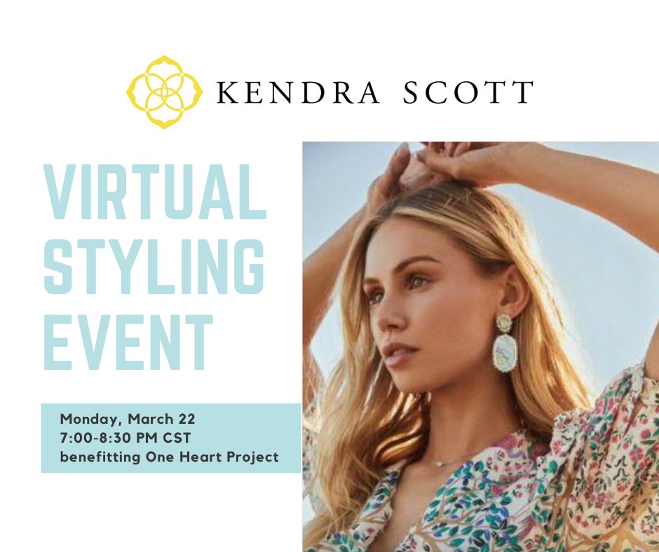 1heartproject's tweet photo. Shop like a VIP 💛 Let the @KendraScott stylists show you new Spring styles in the comfort of your own home! 

✨20% of proceeds support OHP #youth✨

Reply if we'll see you there! 

Virtual Styling #charityevent - March 22 7pm CST

Zoom: https://t.co/w3NDoRXaSp

Password: 617048 https://t.co/GfUY8AB5pG