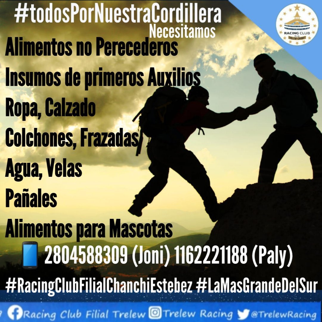 DanielRosello8's tweet photo. Las filiales del sur @RacingBariloche @TrelewRacing nos necesitan 
Dale RT y fíjate cómo colaborar https://t.co/KsHXgxEVgR