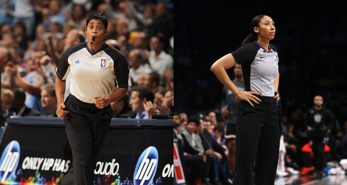 andscape's tweet image. Honoring two NBA trailblazers 👏🏾

Violet Palmer, the NBA’s first Black female referee and the first woman to referee an NBA playoff game.

Simone Jelks, who was promoted to a full-time NBA referee last November, is the second Black woman to referee in the NBA full time.
