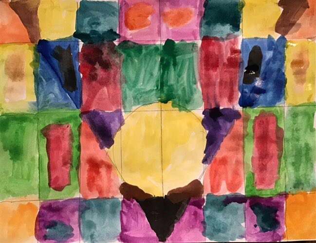 First graders created these geometric paintings. #youthartmonth  #inspire96