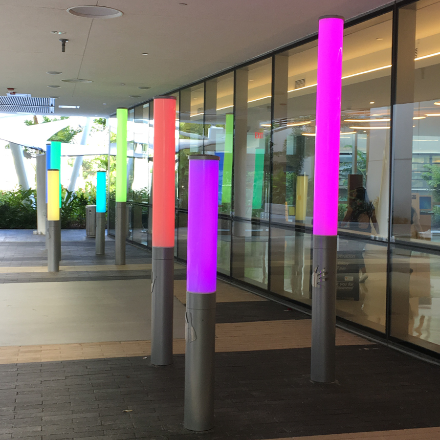 LuminisLighting's tweet photo. *SPOTTED* Lumistik columns are the stars of the show in a “light & sound tube” zone at Nicklaus Children’s Hospital. By touching the custom metal handprint, kids activate an LED color change & sound from the speaker above. https://t.co/aGE1Apm4DH #LEDlighting #colortuning #rgbw https://t.co/7J3qqFHaU6