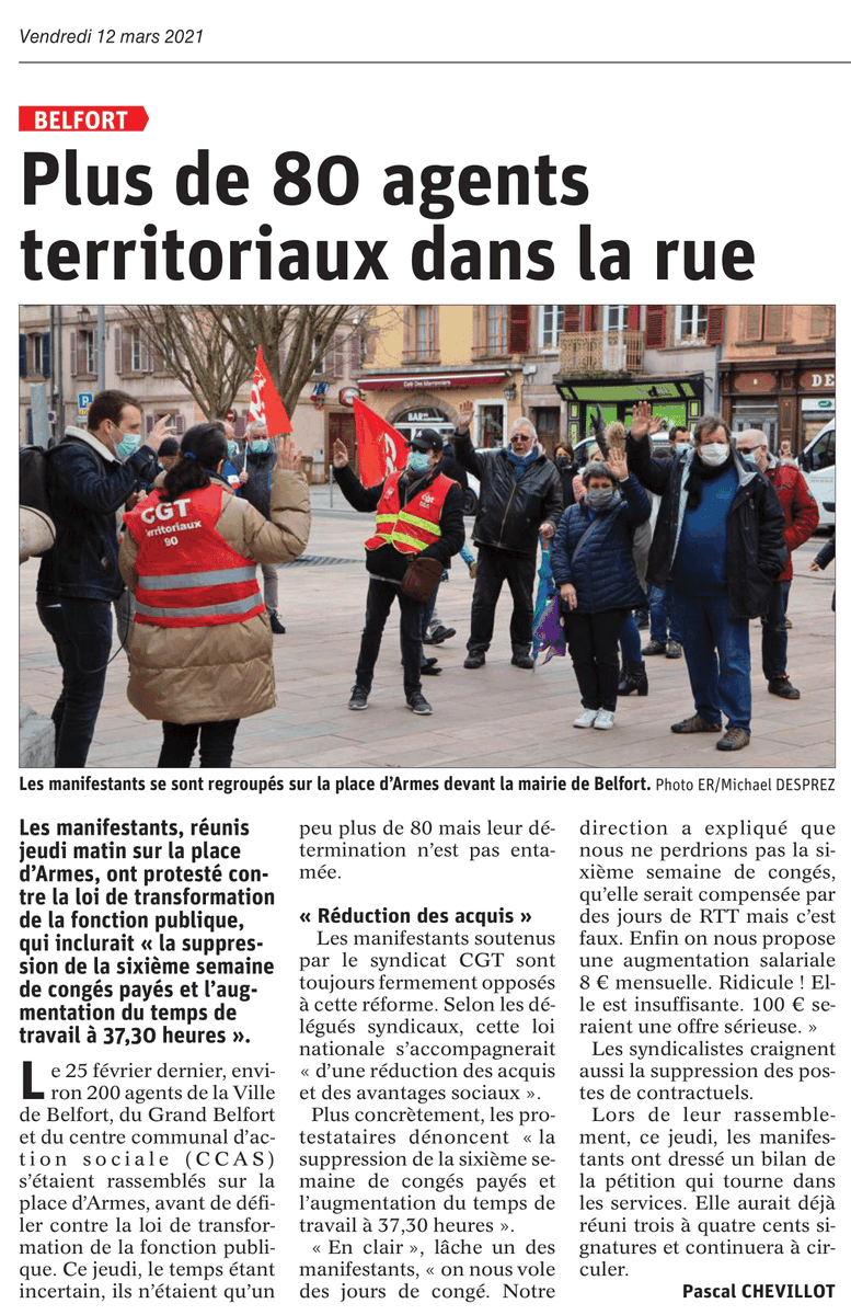 CGTcaGB's tweet photo. Compte rendu par la presse du jour de notre mobilisation d'hier contre l'application stricte des #1607h

Pas une minute de plus ! Nous trimons dans les égouts, à ramasser les poubelles, à prendre soins des enfants, à vous êtres souriants et disponibles. Nos acquis sont légitimes. https://t.co/LtDXSZ4juV