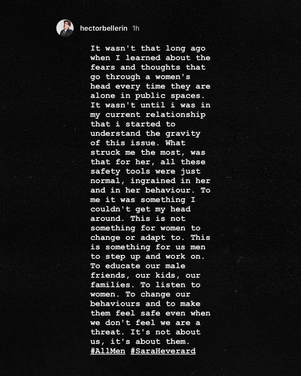 vsrsus's tweet photo. Well said, @HectorBellerin.

The Arsenal player has shared a message in light of the heartbreaking news of Sarah Everard’s passing.

She was just walking home, but was still unsafe. Simply put, men have to do better. It’s not a case of 'Not All Men.' #AllMen must and can help. https://t.co/cKwEREq0Gr