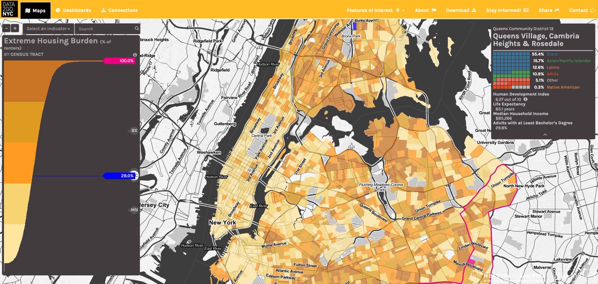 iamelsaran's tweet photo. The rent is too damn high! 28% of NYers face extreme housing burden, meaning >50% income goes toward housing. 100% of residents in part of Queens CD 13 face this burden! #data2go #challenge12 @MOA_org @SaarahJappie @cleianoia @debbiecheng77 https://t.co/wTJA66CYAX