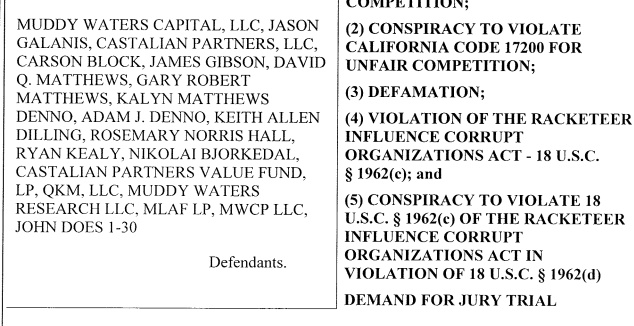 elizethlove70's tweet photo. @muddywatersre @WSJ @Adammechwarrior
Congrats to #CarsonBlock of MuddyWatersRE for having a great lawyer.
But whatever happened to the Racketeering RICO suit against Carson ?
He never seems to talk about that one !
$XL $INO $EH $SKLZ https://t.co/bsbUufykui
