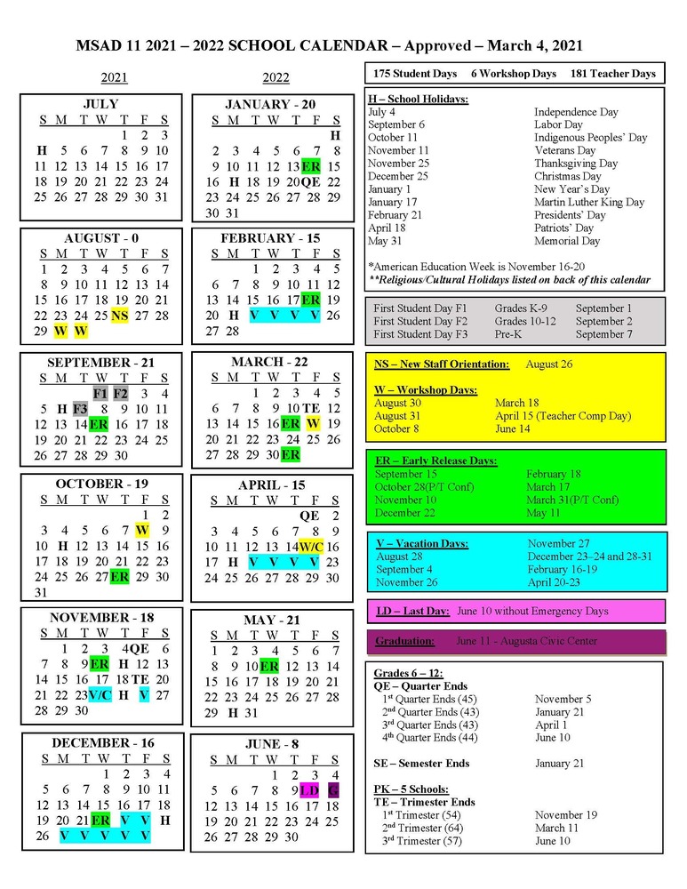 msad_11's tweet photo. MSAD  11 2021-2022 School Calendar - Approved - March 4, 2021 https://t.co/sl7eGr4EZs https://t.co/zIHIZVxuuF