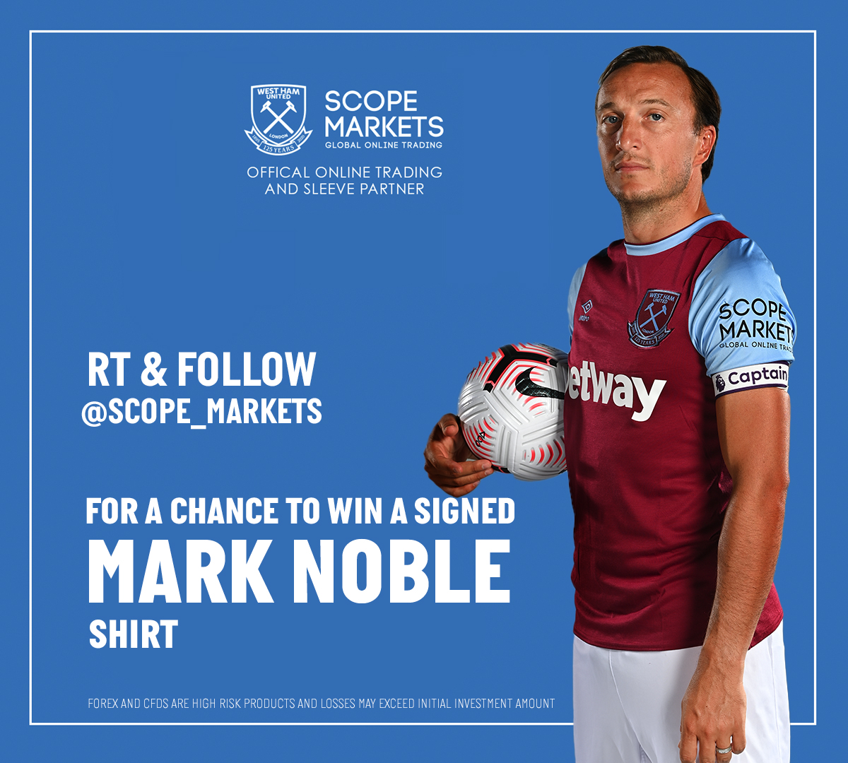 To celebrate Nobes' contract extension earlier this week, @scope_markets are giving you the chance to win a West Ham shirt signed from the skipper! ✍️

All you need to do to enter is...

1️⃣ Follow @scope_markets
2️⃣ RT this post! 

Competition closes on March 21st, good luck! 🤞