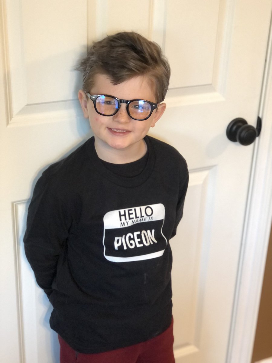 MonicaBordner's tweet photo. Dress like your favorite book character day at school.  Bryce INSISTED on instead dressing like one of his favorite authors, Mo Willems. “I bet this is what Mo looked like as a kid”😍 #marchisreadingmonth @The_Pigeon https://t.co/nm7oXIaURT