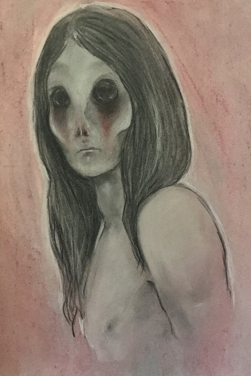 Death_Warmed_Up's tweet photo. Messing about with charcoal and pastels today. I’m not sure where this guy sprang from, but I’m concerned... #horror #horrorartist #ArtistOnTwitter #DarkArts https://t.co/bIASxjqZec