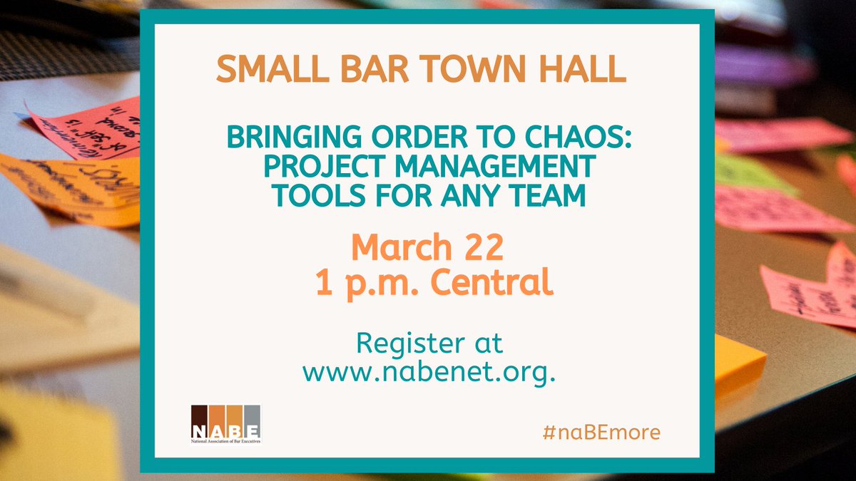 NABE_News's tweet photo. In our next Small Bar Town Hall, @JasonMCecil, Chief Technology Officer of @mobarnews, will lead our talk on project management tools. Learn more &amp; register at https://t.co/BxX7S4e3c4. 
#naBEconnected #BarAssociations #noplacelikeNABE #naBEmore https://t.co/7CKno61Vla