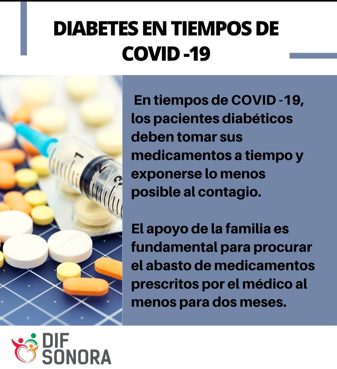 DIFSonora's tweet photo. Cuidándonos unos a los otros vamos a seguir adelante. Si en tu familia hay personas con diabetes bríndales tu apoyo para que tengan todo lo necesario para su cuidado desde casa. #VOIA #DIFSonora https://t.co/ggiKoOhuDs