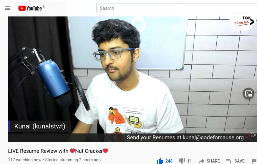 ravi14577's tweet image. Such a nice session on resume reviews @codeforcauseIn youtube channel.
I learn alot of new things about resume writing.
Thanks @kunalstwt bhaiya to organize such a great session.
#codeforcause